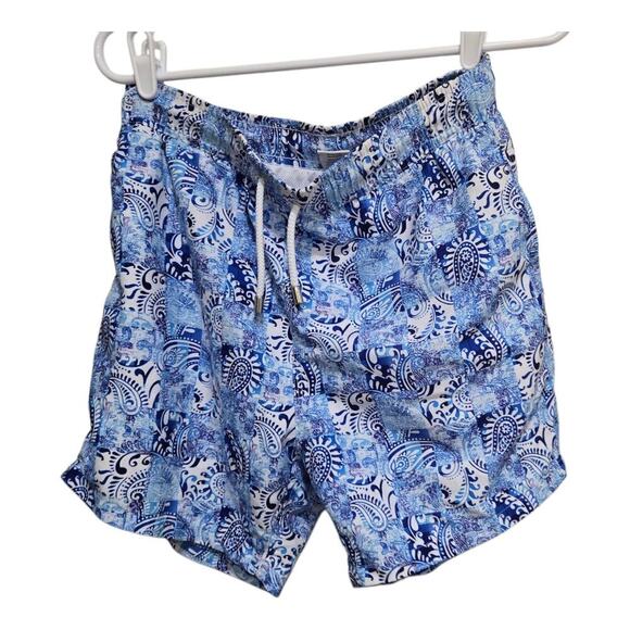 Bertigo swim trunks mens size large blue white print drawstring beach beachy - Picture 1 of 9